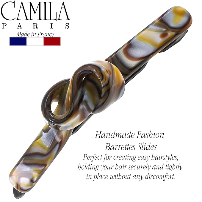 Camila Paris CP3357 French Hair Barrette Clip for Girls, Handmade, Onyx, Metal-Free Closure Strong Hold Grip Hair Clips for Women, No Slip Durable Styling Girls Hair Accessories, Made in France