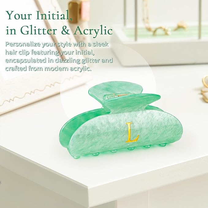 Personalized Cute Hair Clips Initial Claw for Girl Girlfriend Wife Teacher Mom Her 16th 17th 18th Birthday Gifts - Green,H
