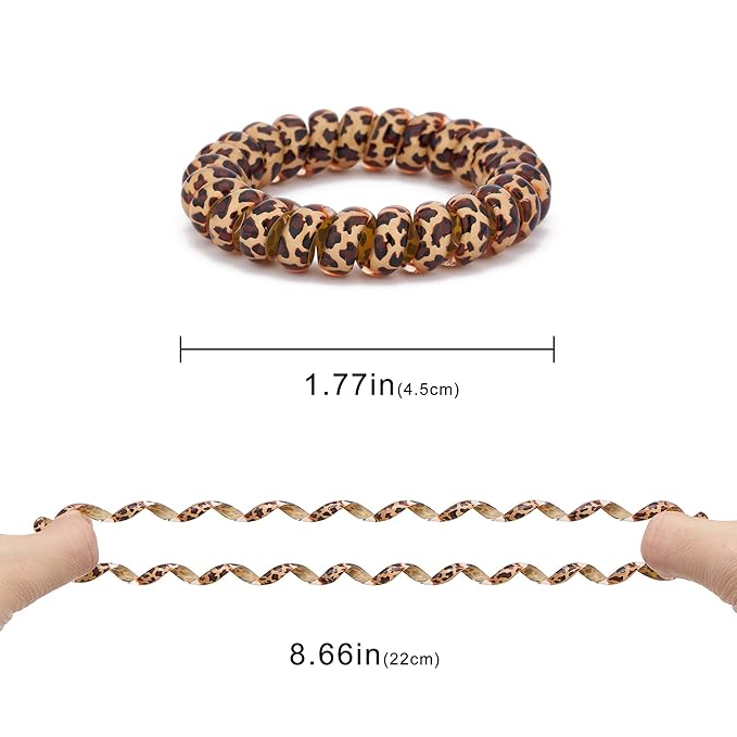 Leopard Spiral Hair Ties (6 Pcs) - Coil Ponytail Holders for Thick and All Hair Types, No Crease Phone Cord Design