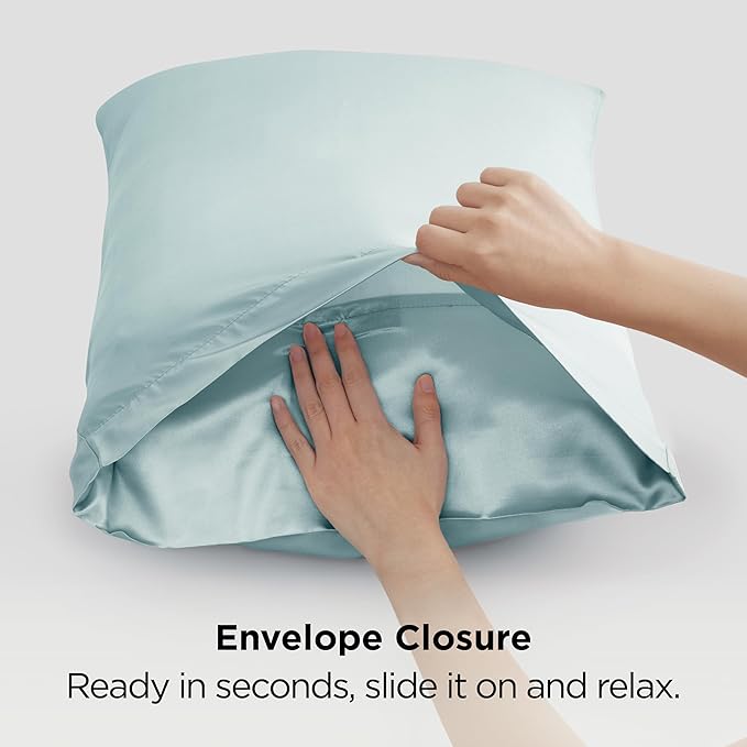 Bedsure King Size Satin Pillowcase Set of 2 - Light Turquoise Silky Pillow Cases for Hair and Skin with Envelope Closure, Similar to Silk Pillow Cases, Gifts for Women Men, 20x36 Inches, 2pcs