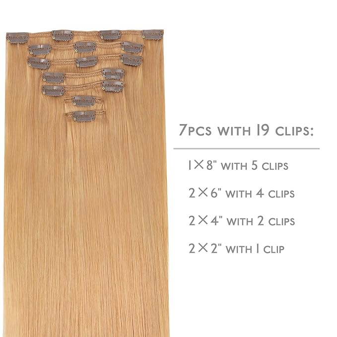 WENNALIFE Clip in Hair Extensions Real Human Hair, 24 Inch 120g 7pcs Human Hair Extensions Clip In Human Hair, Strawberry Blonde Hair Extensions Clip In Real Hair Coloured Remy Human Hair Extensions