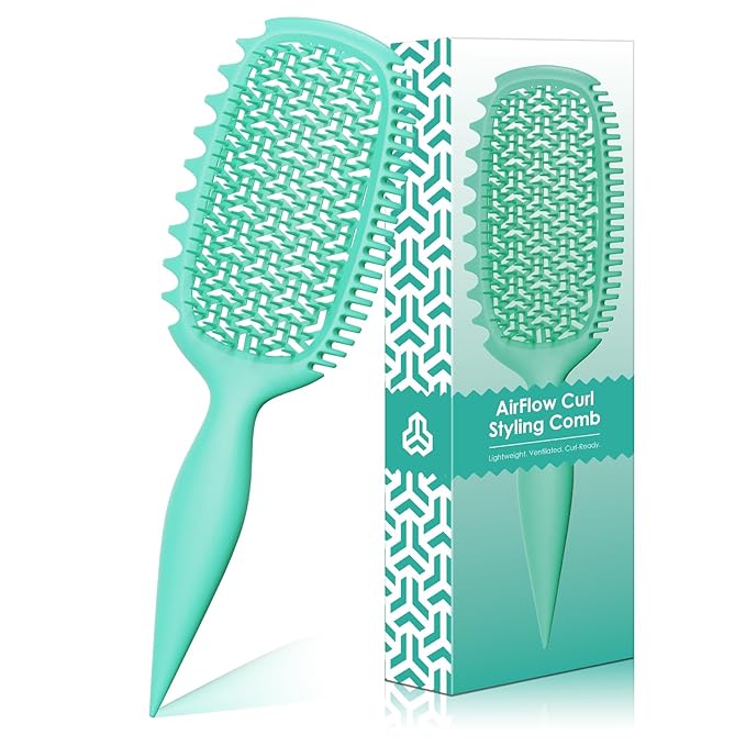 Curl Defining Brush for Thick Coily Hair, Firm-Bristle TPEE Detangling Brush for Coarse 4A–4C Curls, Dual-Sided Wide & Narrow Tooth Brush for Wet & Dry Curl Shaping– Women & Men (Aqua Mint)