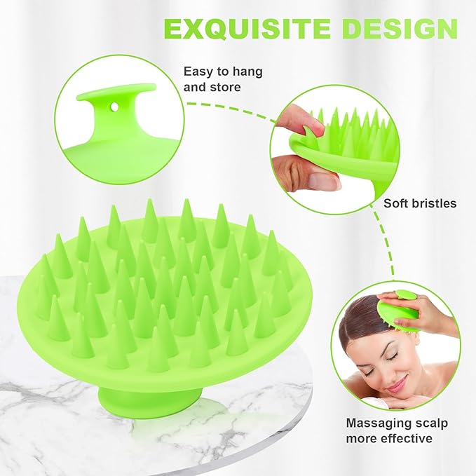 Silicone Scalp Massager Shampoo Brush, Scalp Brush for Hair Growth & Dandruff Removal, Hair Scrubber Scalp Stimulator Exfoliator Brush with Soft Bristles for Wet Dry Scalp Care (Green)