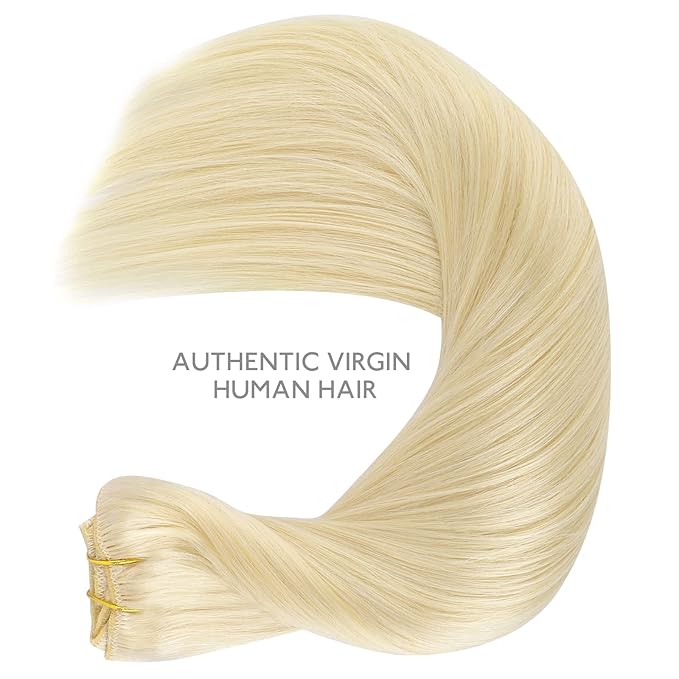 WENNALIFE Clip-in Hair Extensions, 150g 16 Inch 9pcs Bleach Blonde Human Hair Extensions Thicker Real Human Hair Clip Set Double Weft