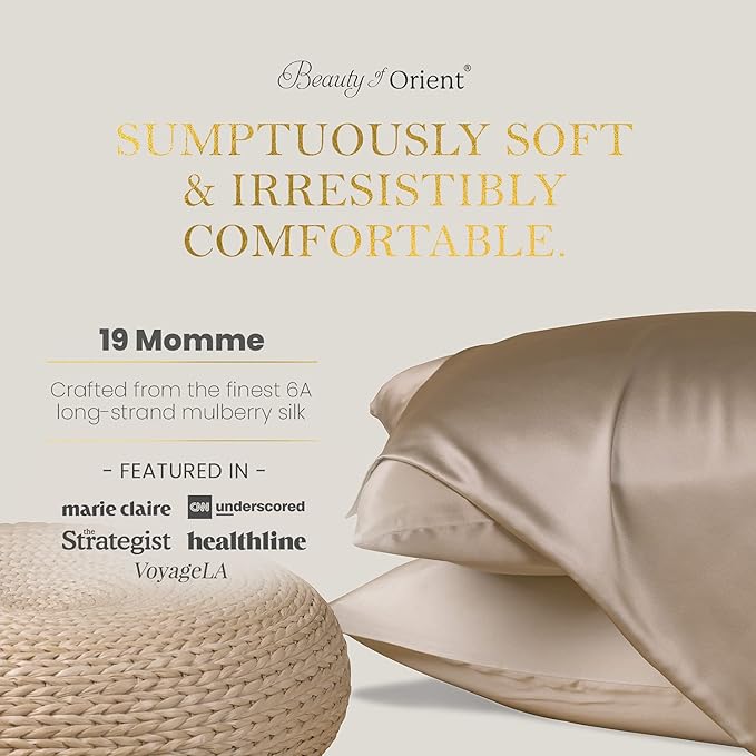 Premium Mulberry Silk Pillowcase for Sleeping Women and Men | Handcrafted Hypoallergenic & Anti-Acne White Silk Pillow Cases with Zipper | Standard - 20" x 26", Natural Undyed White