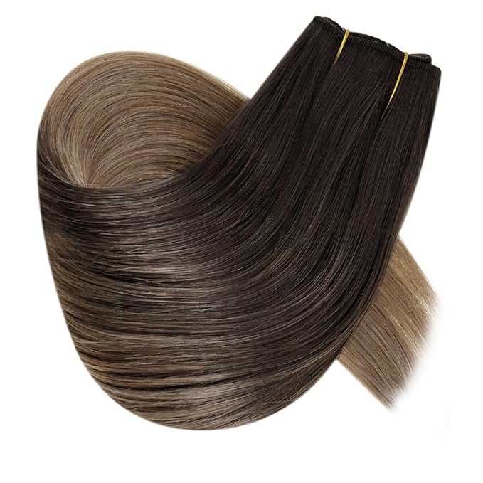 RUNATURE Invisible Wire Hair Extensions Real Human Hair, 20 Inch 100g Transparent Fish Line Human Hair Extensions Brown Ombre Natural Hair, #2/6/18 Dark Brown to Chestnut Brown and Ash Brown