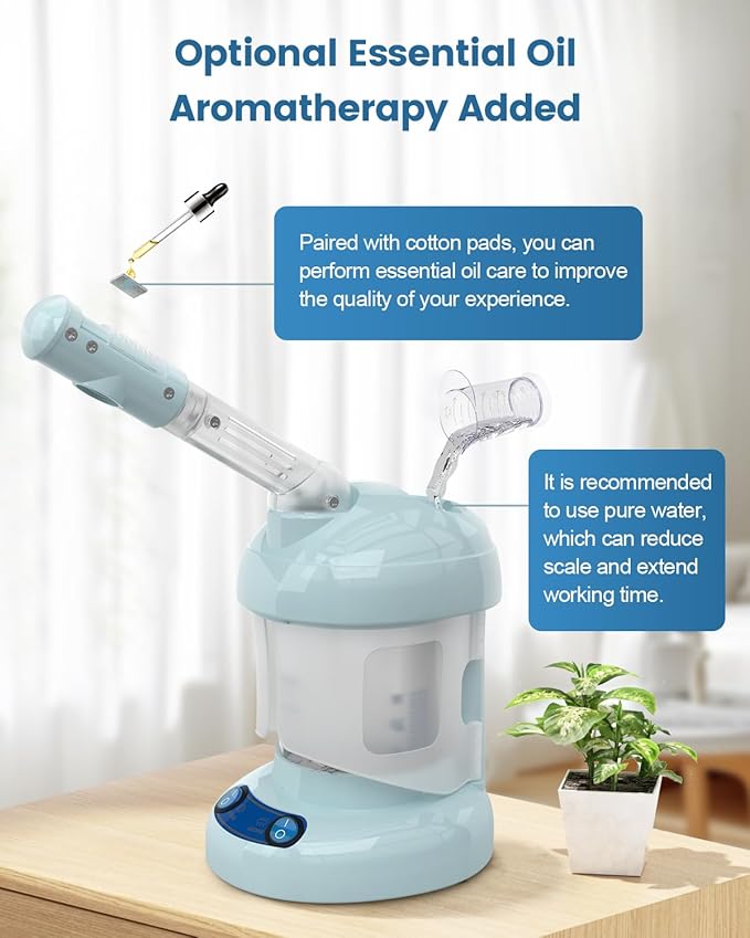 Kingsteam Tabletop Facial Steamer - Ozone Steamer with 360° Rotatable Arm - Professional Nano Ionic Facial Steamer for Deep Cleaning - Portable for Personal Care Use at Home or Salon, Blue