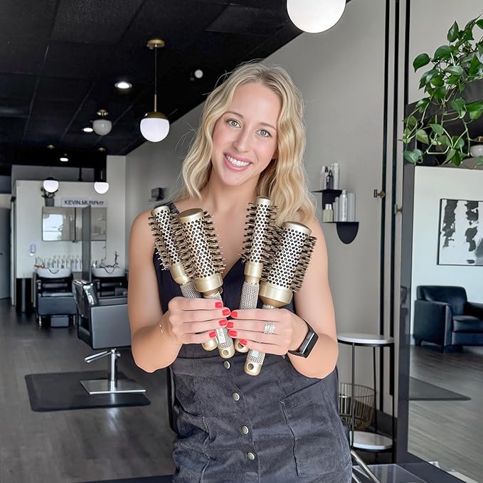 Sndyi Large Round Brush for Blow Out, 2.1 Inch Nano Thermal Ceramic Ionic Round Hair Brush with Boar Bristles, Boost Shine and Volume, Quick Blow Drying and Styling, Best for Long Thick Hair