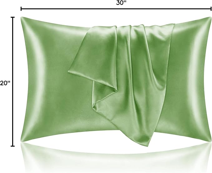 BEDELITE Satin Pillowcase for Hair and Skin, Super Soft and Cooling Similar to Silk Pillow Cases 2 Pack with Envelope Closure, Gift for Women Men(20"x30" Queen Size, Sage Green)