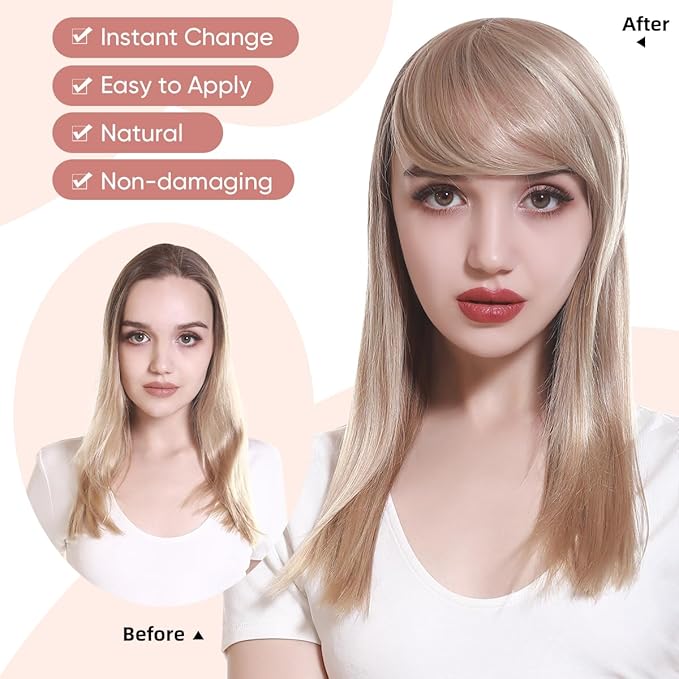 SARLA Side Hair Bangs Clip in Off Black One Piece Straight Synthetic Bangs Extension for Women