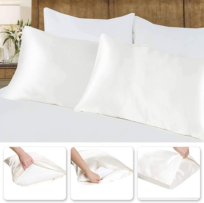 Tyfitb Satin Pillowcase for Hair and Skin, Beige Pillowcases Set of 2, Cooling Pillow Cases King Size(20×36 Inches), Soft Luxury Satin Pillowcase with Envelope Closure