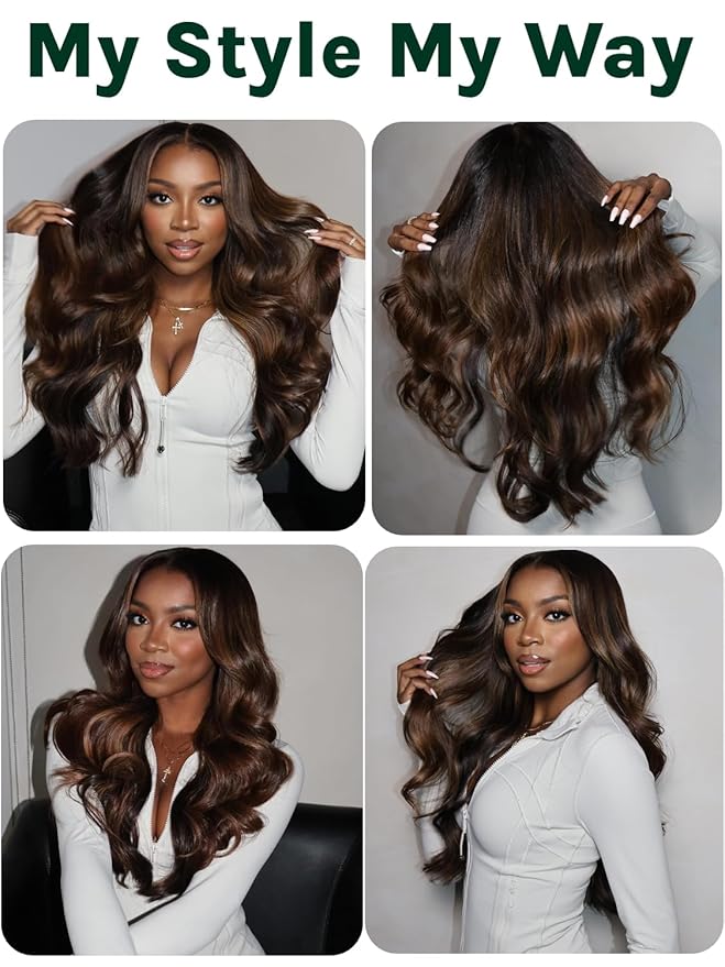 KLAIYI Ombre Brown Body Wave Bye Bye Knots Glueless Wig Pre Cut Lace Front Wigs Human Hair Chestnut Brown Loose Wave Pre Bleached Pre Plucked Wear and Go Wig with Dark Roots 30S Ready to Go Wig 24Inch