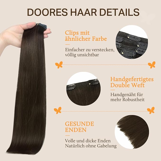 DOORES Clip in Human Hair Extensions Dark Brown 120g 7pcs 16 Inch Straight Real Hair Extensions Clip in Remy Natural Hair Extensions