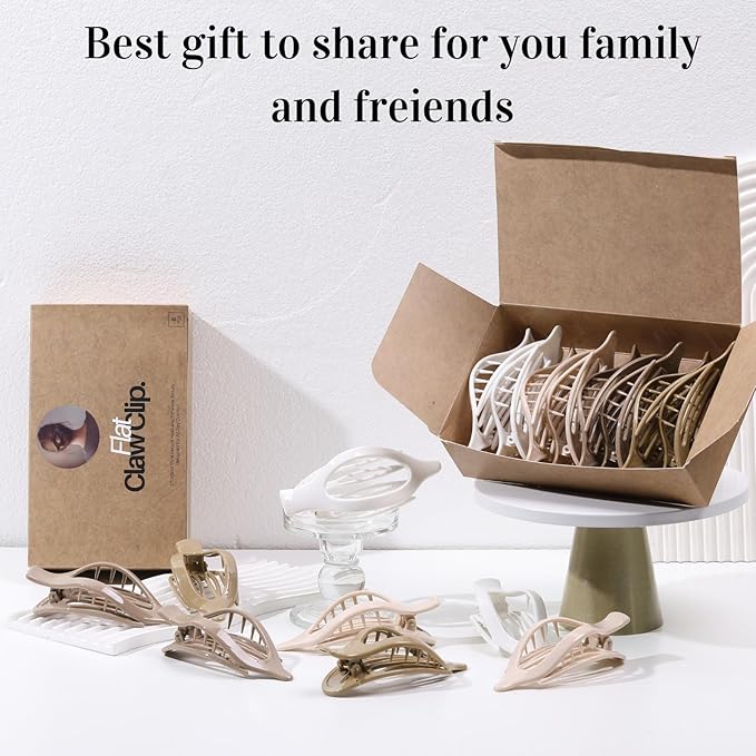 8 Pack Neutral Flat Hair Clips for Women – Large No-Slip Claw Barrettes in Cream, Blonde, Mustard Yellow & Light Brown,Shiny Finish Strong Hold for Thick & Thin Hair