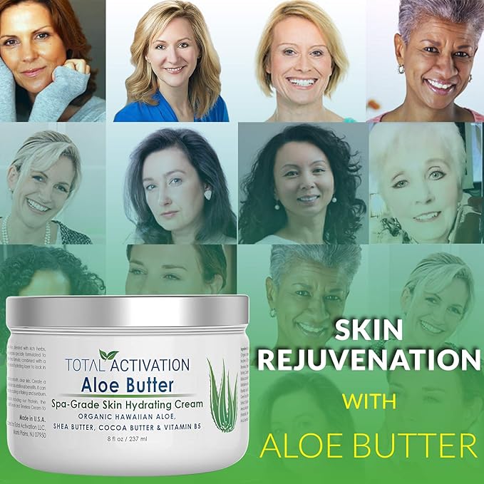 Total Activation Large 8 oz Hawaiian Aloe Vera Cream for Face, Moisturizer to use Day or Night, Anti Wrinkle Aloe Vera Lotion for Skin, Sunburn Relief, and Dry Skin
