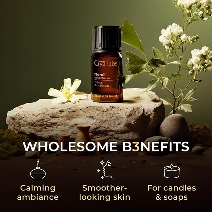 Gya Labs Neroli Essential Oil - 0.34 Fl Oz - for Hair, Skin, Diffuser, Aromatherapy & DIY Candle Making Scent