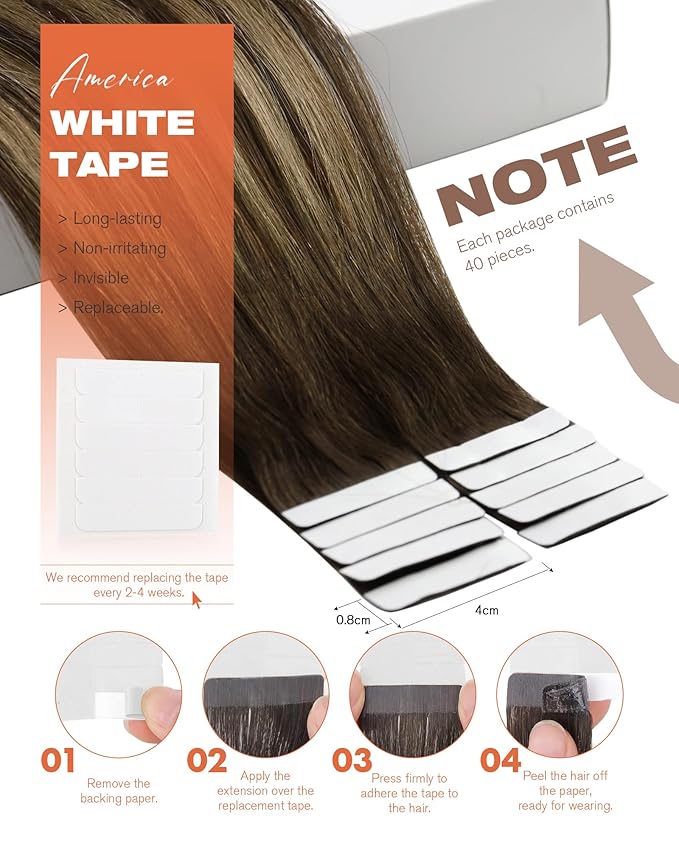 Sunny Hair Tape in Extensions for Women Real Hair 18 inch 100g Tape in Hair Extensions Human Hair Dark Brown Balayage Caramel Blonde Hair Extensions Tape in 40Pcs