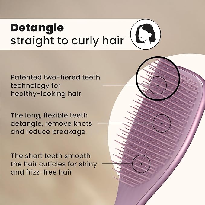 Tangle Teezer Chrome Ultimate Detangler Brush for Wet & Dry Hair, Eliminates Knots & Reduces Breakage for Straight to Curly Hair Types, Mauve