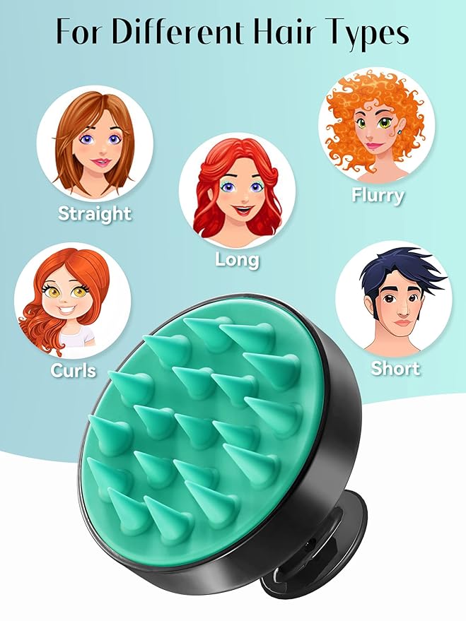 HEETA Scalp Massager Hair Growth, Soft Silicone Scalp Scrubber Shampoo Brush for Exfoliation, Dandruff Removal Head Massage Stress Relax, Wet & Dry Use for Thick Thin Curly Hair Care, Turquoise Black