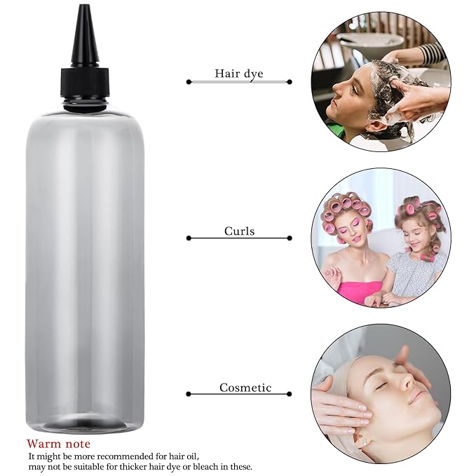 Applicator Bottle for Hair, 16.9 ounce Hair Color Applicator Bottle 2 Pack Squeeze Bottle Transparent Oil Bottles for Hair, PET Plastic Refillable Bottles with Twist Top Cap,Clear Black