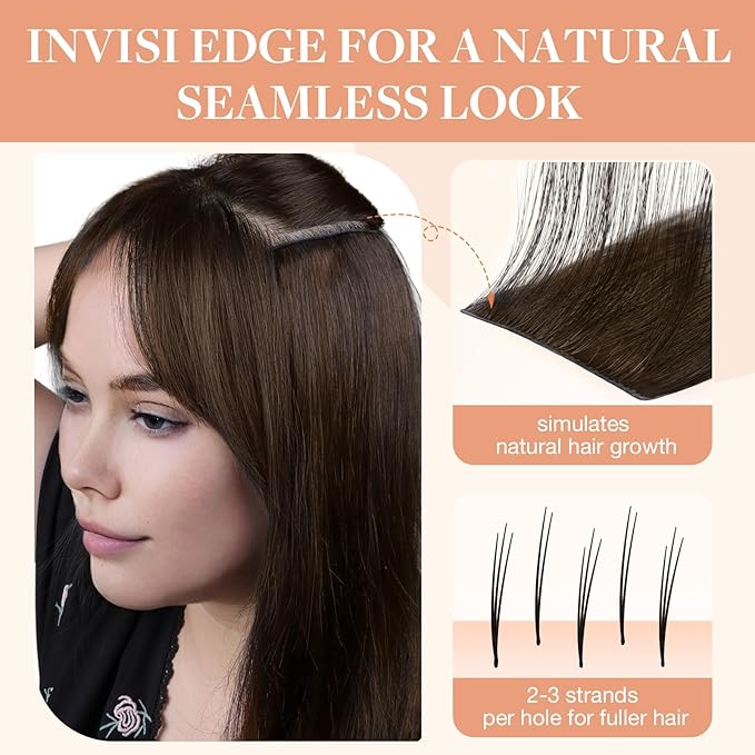 GOO GOO Invisi Edge Tape in Hair Extensions Human Hair, 4A Chocolate Brown, 10pcs 18inch 25g, Virgin Remy Hair, Seamless Injected Tape, Natural Look