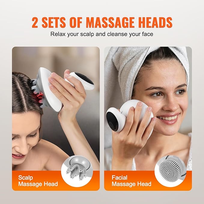 VEVOR Electric Cordless Hair Scalp Massager with Kneading 484 Massage Nodes, Handheld Portable Head Scratcher Massager for Deep Clean and Stress Relax, Gifts for Men Dad