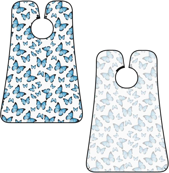 Professional Beard Bib, Non-Stick Hair Catcher Apron Waterproof, Shaving Grooming Essential for Men Dad, Watercolor Butterflies Blue Butterfly Shave Bib