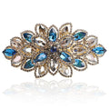 Luxury Gold-plated Rhinestone Hair Barrette for Women, Large Flower Jewelry Design (Navy)