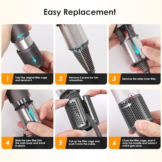 Magnetic Hair Dryer Filter Cover + Inner Filter Compatible with Dyson Supersonic HD01 HD03 HD08 HD15 Hair Dryer Replacement Parts, Hair Dryer Outer Filter Repair Accessories (Metallic Gray)