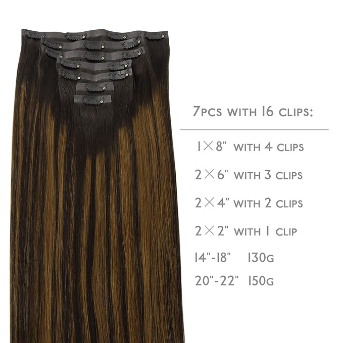 WENNALIFE Seamless Clip In Hair Extensions Human Hair, 12 Inch 80g 7pcs Balayage Dark Brown Mixed Chestnut Brown Real Hair Extensions Clip in Human Hair Invisible PU Skin Weft Natural