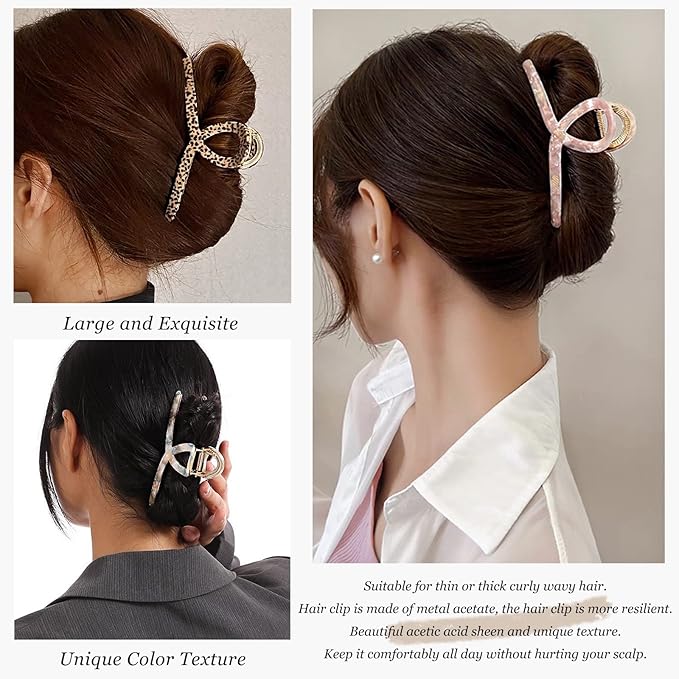 Big Butterfly Hair Accessories - 4.7" Acetate & Metal Clips for Women's Long, Thick Hair - 3 Pcs