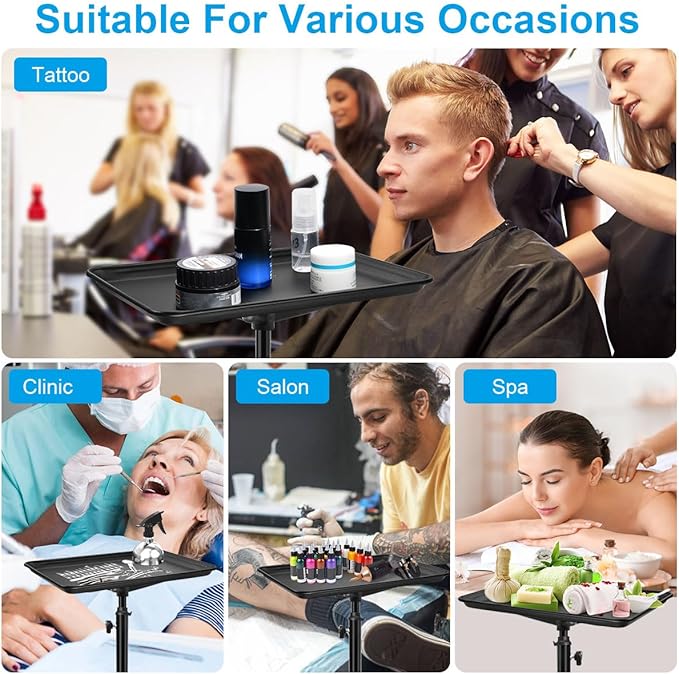 JOSTZHXIN Salon Rolling Tray, Premium Aluminum Tattoo Tray Rolling Cart, Height Adjustable Styling Tray, Service Storage Tray Trolley for Beauty Salon Clinic Spa