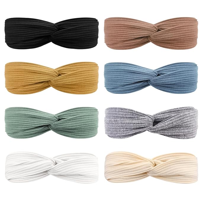 DRESHOW 8 Pack Knotted Headbands for Women Criss Cross Head Wrap Non Slip Boho Headband Twisted Elastic Hair Accessories