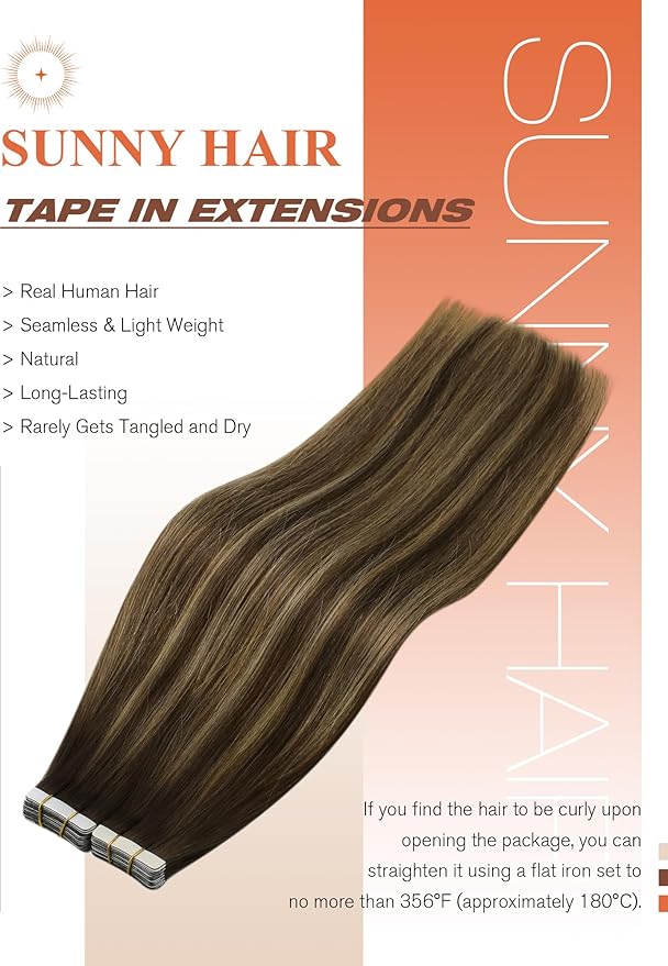 Sunny Hair Tape in Extensions for Women Real Hair 18 inch 100g Tape in Hair Extensions Human Hair Dark Brown Balayage Caramel Blonde Hair Extensions Tape in 40Pcs