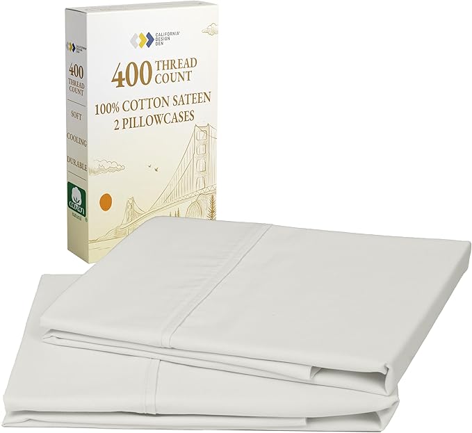 California Design Den King Size Pillowcase Set - 400 Thread Count, 100% Cotton Sateen, Set of 2 Pillow Covers, Soft and Breathable - Ivory (Pale Tone)