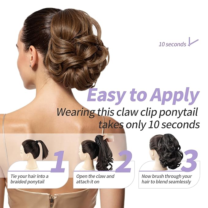 Blonde Ponytail Extensions,9" Short Curly Wavy Claw Clip Pony tails Hair Extensions Natural Soft Synthetic Hairpiece for Women