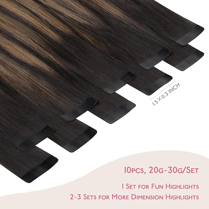 WENNALIFE Tape in Hair Extensions Human Hair Balayage Natural Black to Chestnut Brown Tape in Extensions, 10pcs 20g 10 inch Remy Invisible Tape Ins Straight Soft Real Human Hair Tape in Extensions