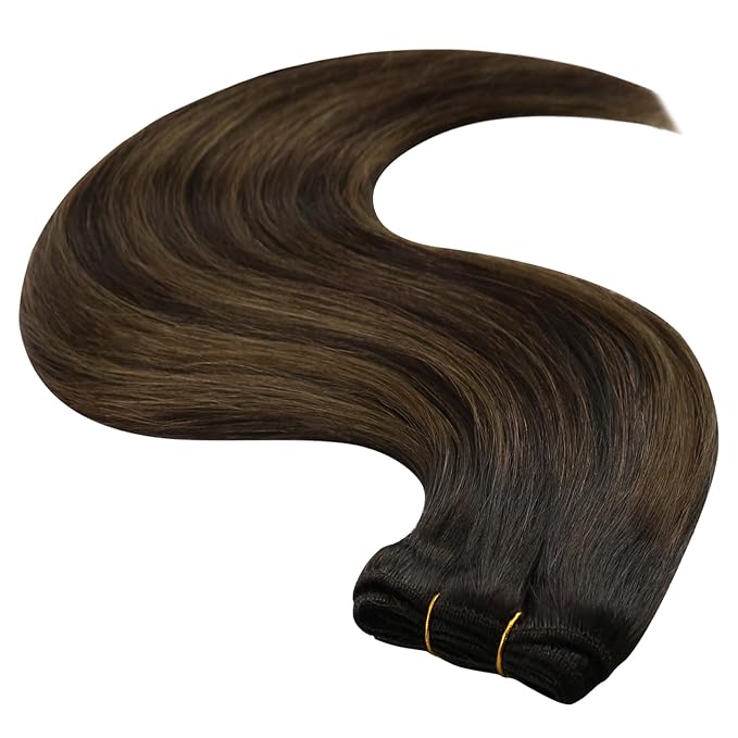 YoungSee 125g Weft Hair Extensions Brown Balayage Sew in Hair Extensions Balayage Medium Brown Mix Dark Sew in Hair Extension Real Human Hair for Women 22 Inch