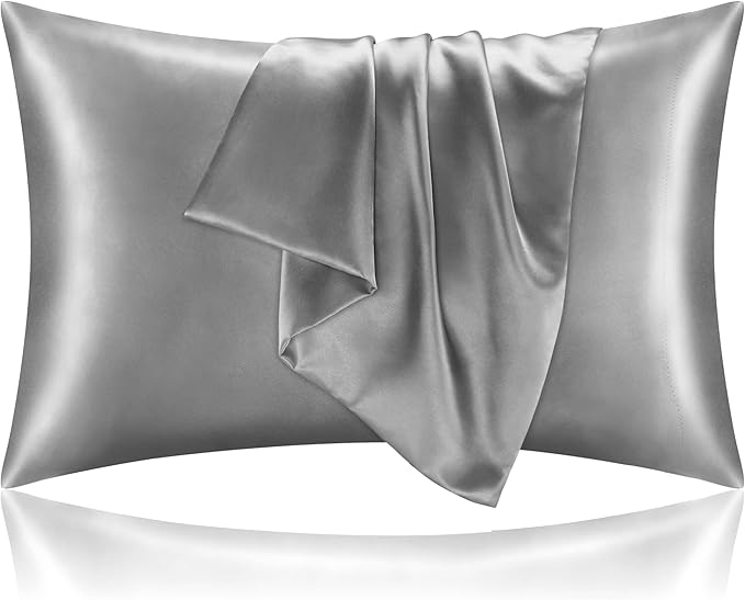 BEDELITE Satin Pillowcase for Hair and Skin, Super Soft and Cooling Similar to Silk Pillow Cases 2 Pack with Envelope Closure, Gift for Women Men(20"x30" Queen Size, Grey)