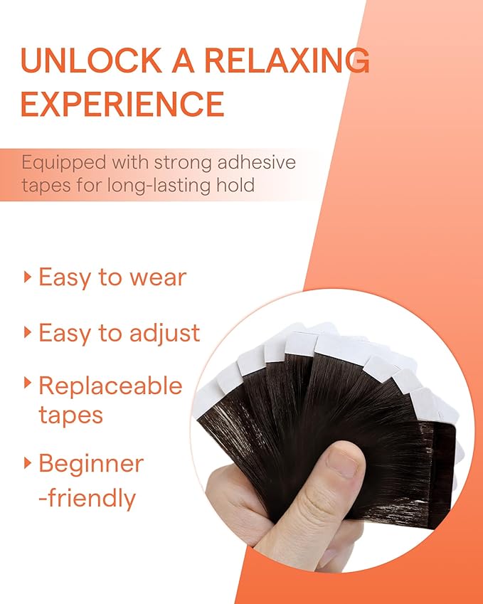 Sunny Hair Tape in Hair Extensions Real Human Hair Invisible Remy Hair Extensions Tape ins for Women Darkest Brown 18 inch 25G