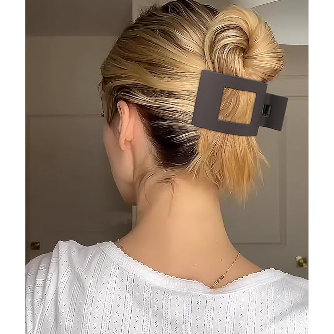Velscrun Flat Hair Clips for Women Girls, Matte Lay Flat Claw Clips, Strong Hold Large Hair Clip for Thick or Thin Hair, French Duck Billed Hair Jaw Claw Clip, Non Slip Grip for Daily Styling Brown