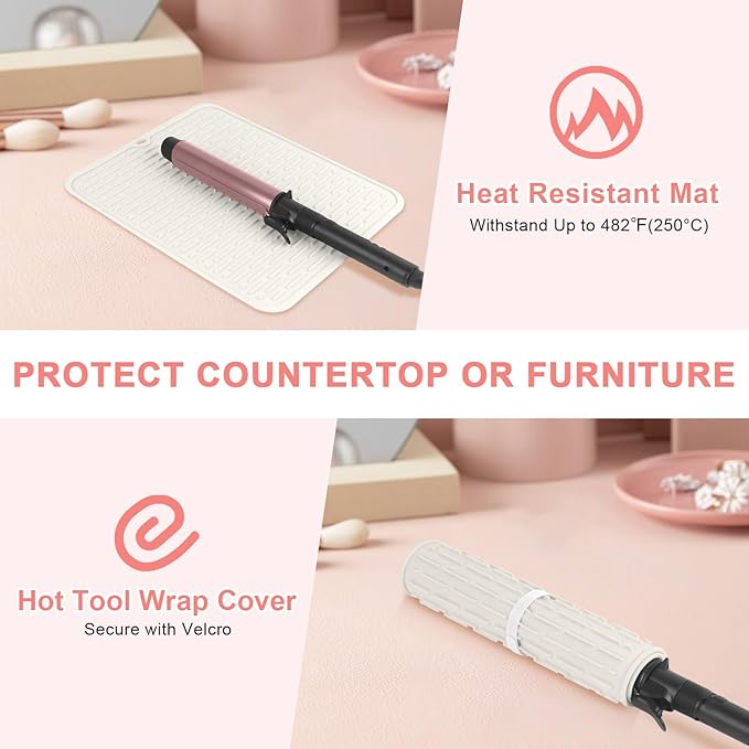 AMIJEAL Oversize Silicone Heat Resistant Mat for Hair Tools, Curling Iron Mat, Hot Tools Holder, Portable Flat Iron Hair Straightener Pad Cover for Travel Vanity Salon(14.2" x 11.0")