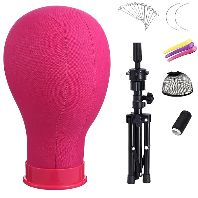 Wig Head 23 Inch Canvas Block Head Wig Stand with Mannequin Head for Wigs Making Display(23Inch, Rose)