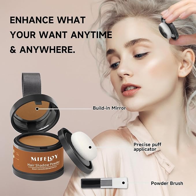 Root Touch Up Powder, Instantly Gray Hair Cover Up, Women Color Root Coverage Shadow Powder for Thinning Grey Hairline, Men Roots Concealer for Hair Loss Beard Line Eyebrow, Light Brown