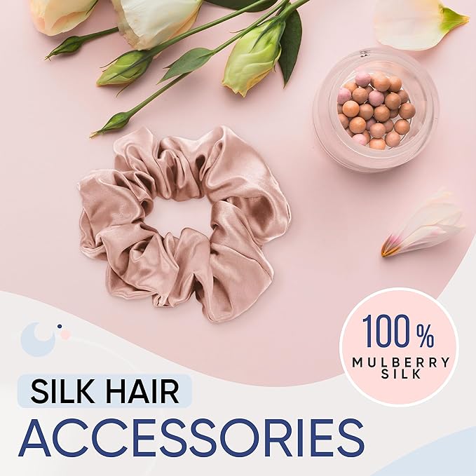 Blissy Silk Scrunchies (3 Pack) - 100% Pure Mulberry Silk - 22 Momme 6A High-Grade Fibers Scrunchie for Straight & Curly Hair - Preventing Breakage, Tangling, & Creasing (Pink Skinny)