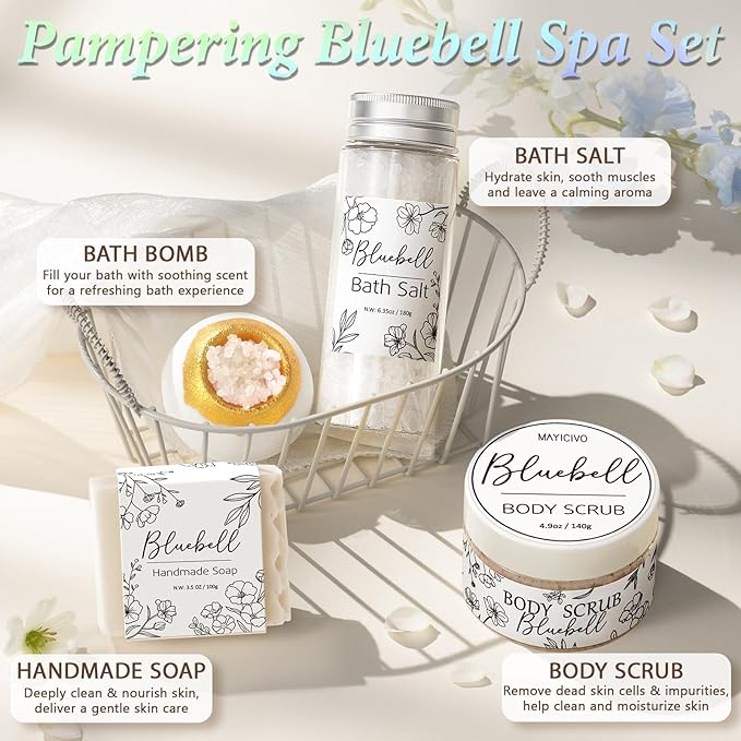 Spa Gifts for Women Bath Gift Set, BlueBell Relaxing Spa Gift Baskets Home Bath Set Self Care Kit Care Package Thank You Christmas Birthday Gifts for Women Mom Her Friend Sister Teen Girl Wife Grandma