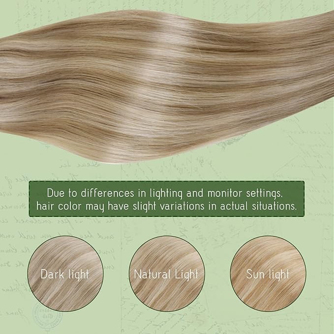 RUNATURE Clip in Hair Extensions Real Human Hair, Blonde Short Hair Extensions Clip Ins, Remy Human Hair for Women, Thick Natural Brazilian Hair, 10 Inch 80g 7pcs #16P22 Beige Sandy Blonde Highlights
