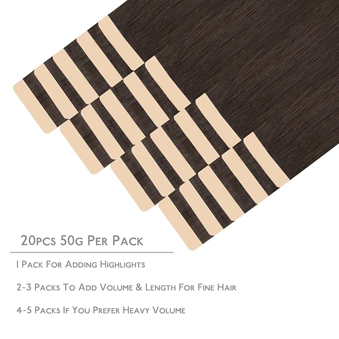 WENNALIFE Tape in Hair Extensions Human Hair, 20pcs 60g 26 inch Light Dark Brown Remy Hair Extensions Straight Human Hair Tape in Extensions Skin Weft Tape Extensions Human Hair