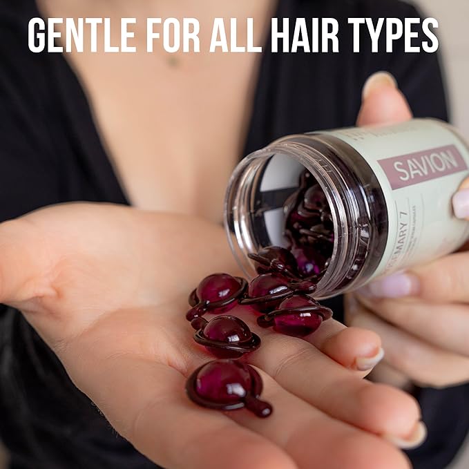 SAVION Rosemary Oil Hair Treatment Capsules - No Rinse Styling Hair Serum Capsules with Castor, Argan, Jojoba, Coconut, Tea Tree, Batana Oil - Hair Strengthening Serum for All Hair Types - 40 Capsules