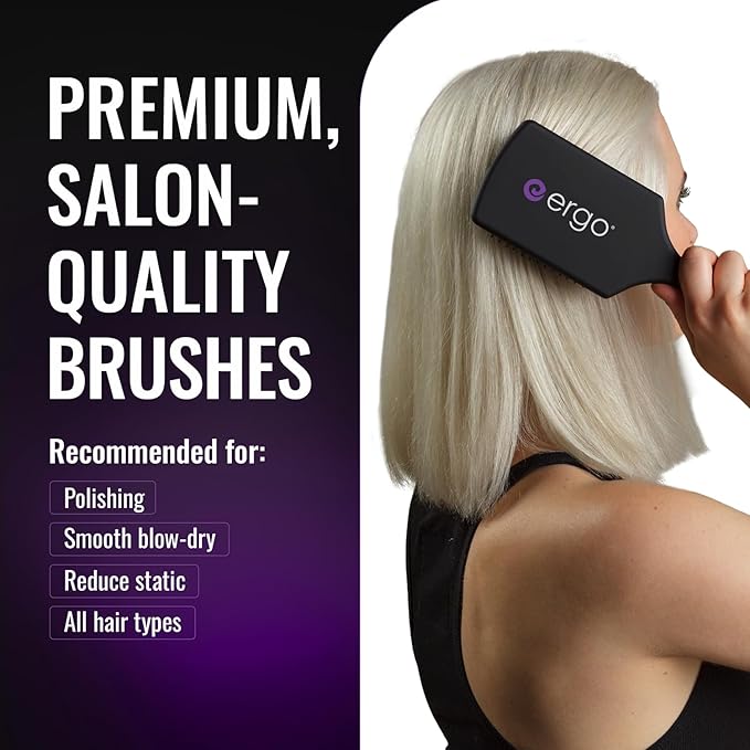 ERGO Ionic Paddle Hair Brush – Large Polishing Brush for Long-Lasting Shine, Detangling Brush for Wet & Dry Hair Care, Hair Styling Tool for Blow Drying (ER1000)